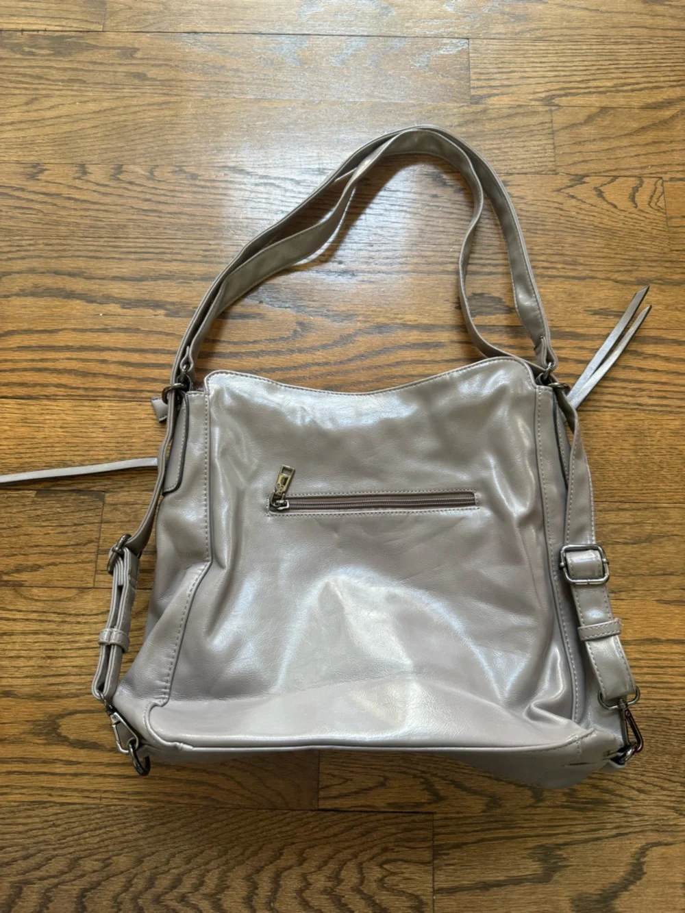 Taupe Slouchy Shoulder Bag Faux Leather Multi Pocket Hobo
